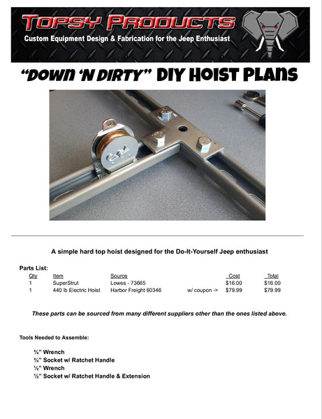 FREE!!! DIY Electric Hoist Plans – Topsy Products